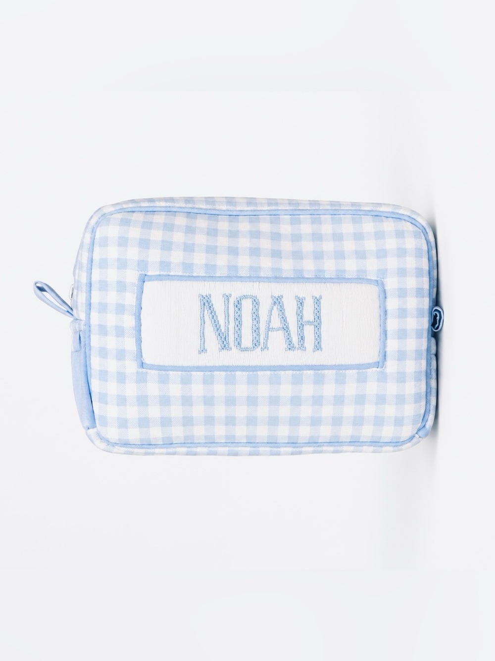 Personalized Kids Gingham Blue Travel Pouch - Noah Embroidery
